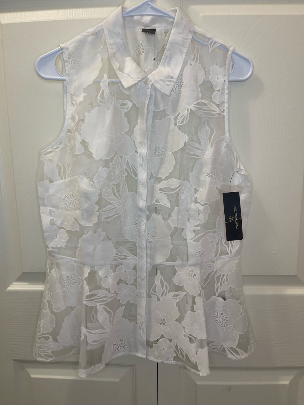 Worthington White Floral Sheer Sleeveless Blouse with Tags
